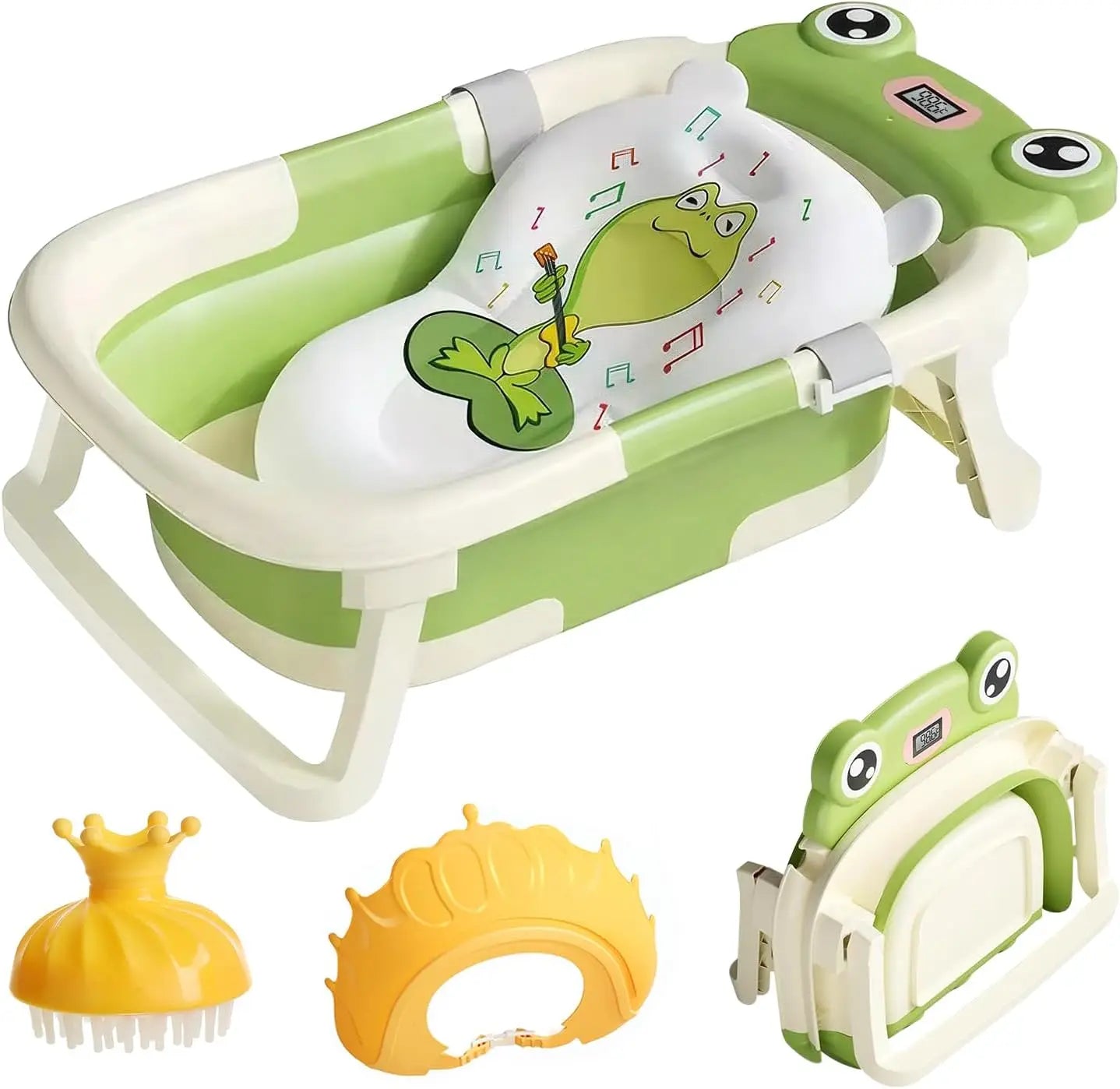 Infant Bathtub With Cushion Foldable Thermometer Shower Cap