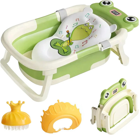 Infant Bathtub With Cushion Foldable Thermometer Shower Cap