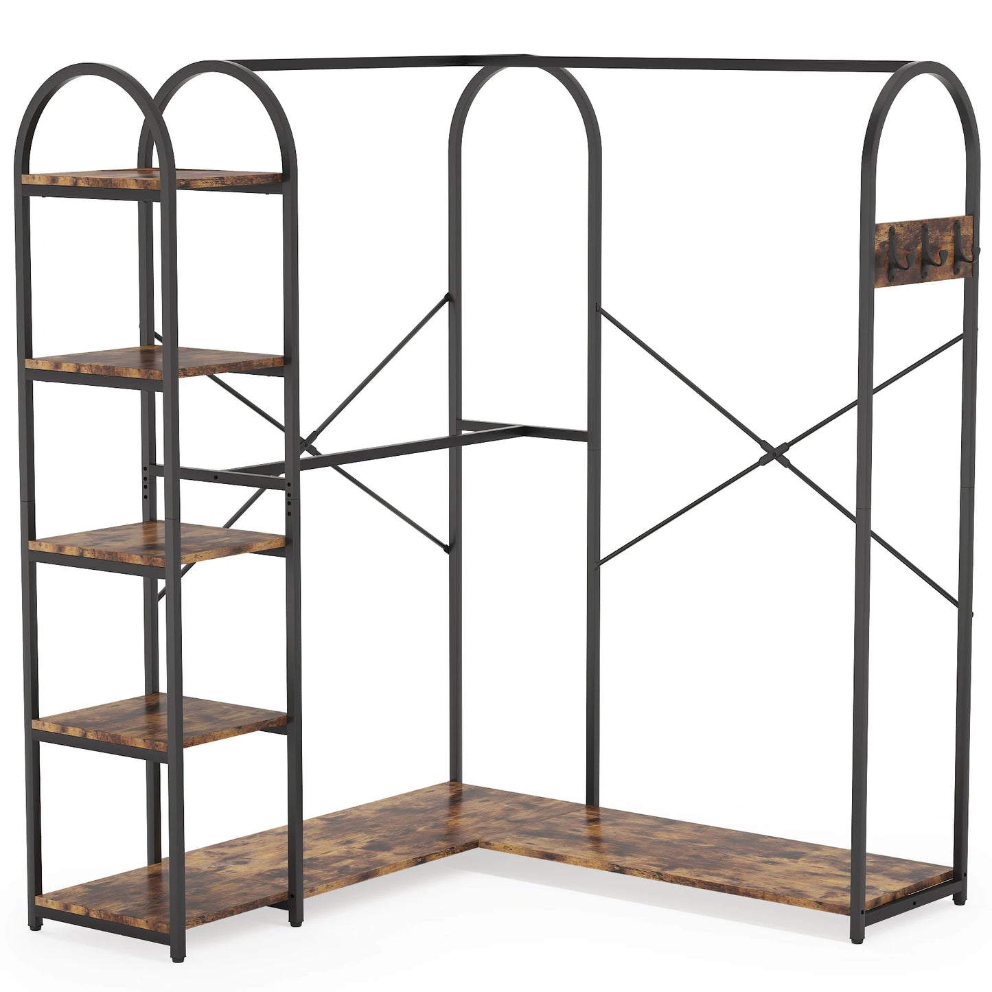 Tribesigns L Shape Corner Clothes Rack With Storage Shelves