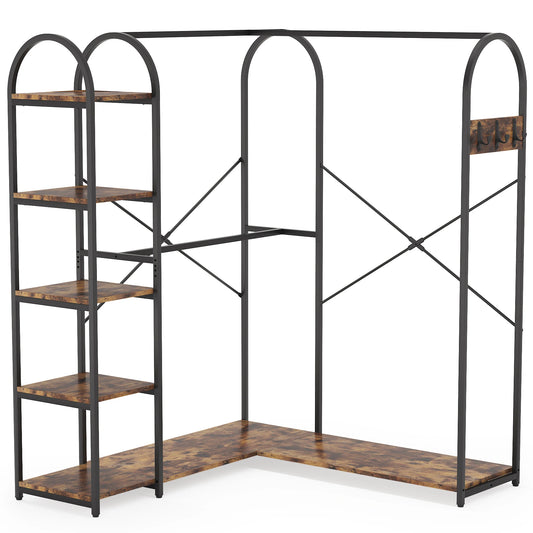 Tribesigns L Shape Corner Clothes Rack With Storage Shelves