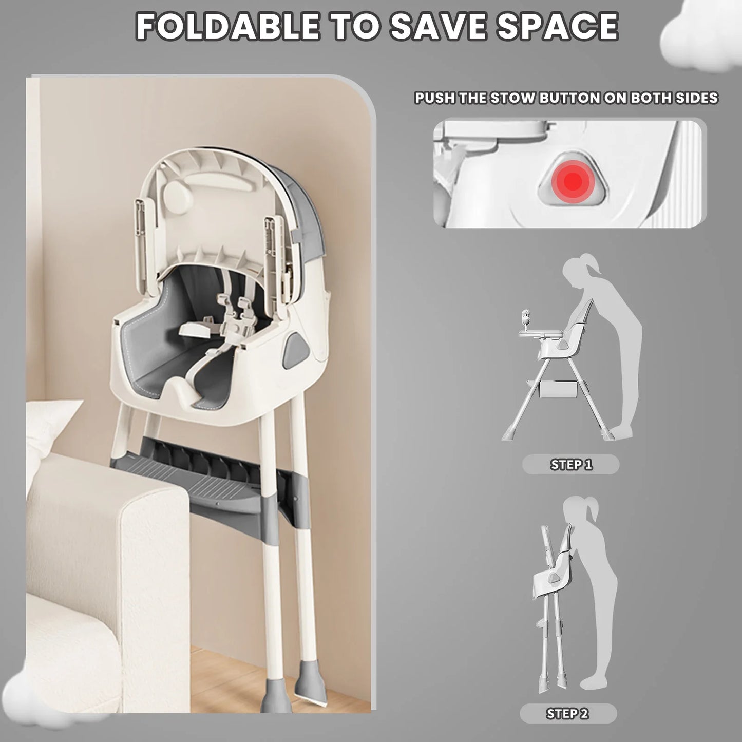 UBRAVOO Foldable Baby High Chair With Antislip Pad ToyRack