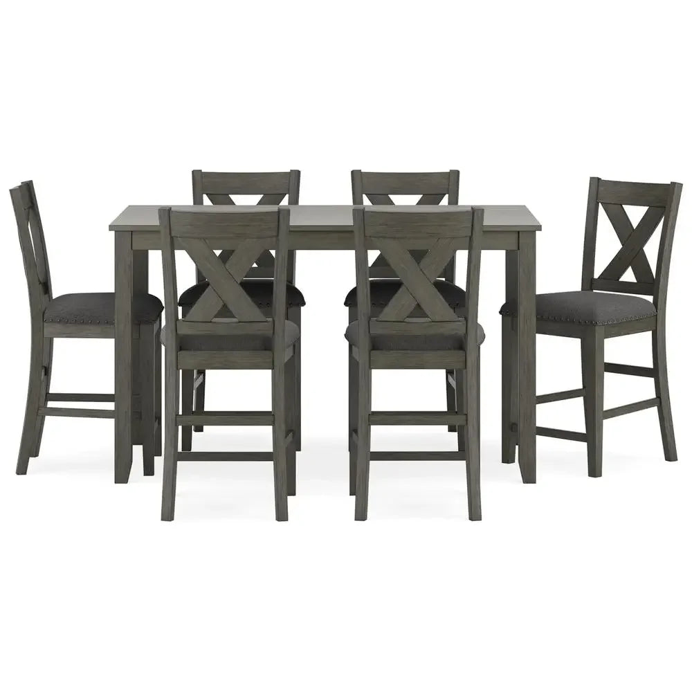 7-Piece Gray Counter Height Dining Table Set with Upholstered Bar Stools Casual Flair