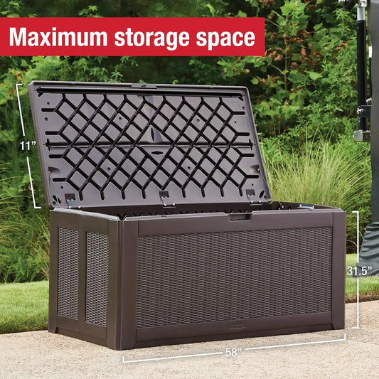 Extra Large Resin Outdoor Storage Deck Box (134 Gal), Weather Resistant, Brown, Deck Organization for Home/Backyard