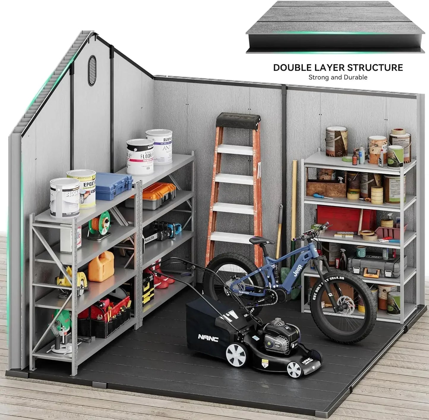 XMSJ Outdoor Resin Storage Shed With Floor Lockable Door