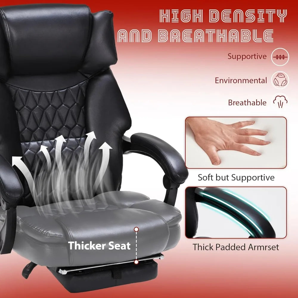 6 Points Massage Office Chair with Heat,Reclining Office Chair with Foot Rest,Vibration Home Office Desk Chairs for Heavy People