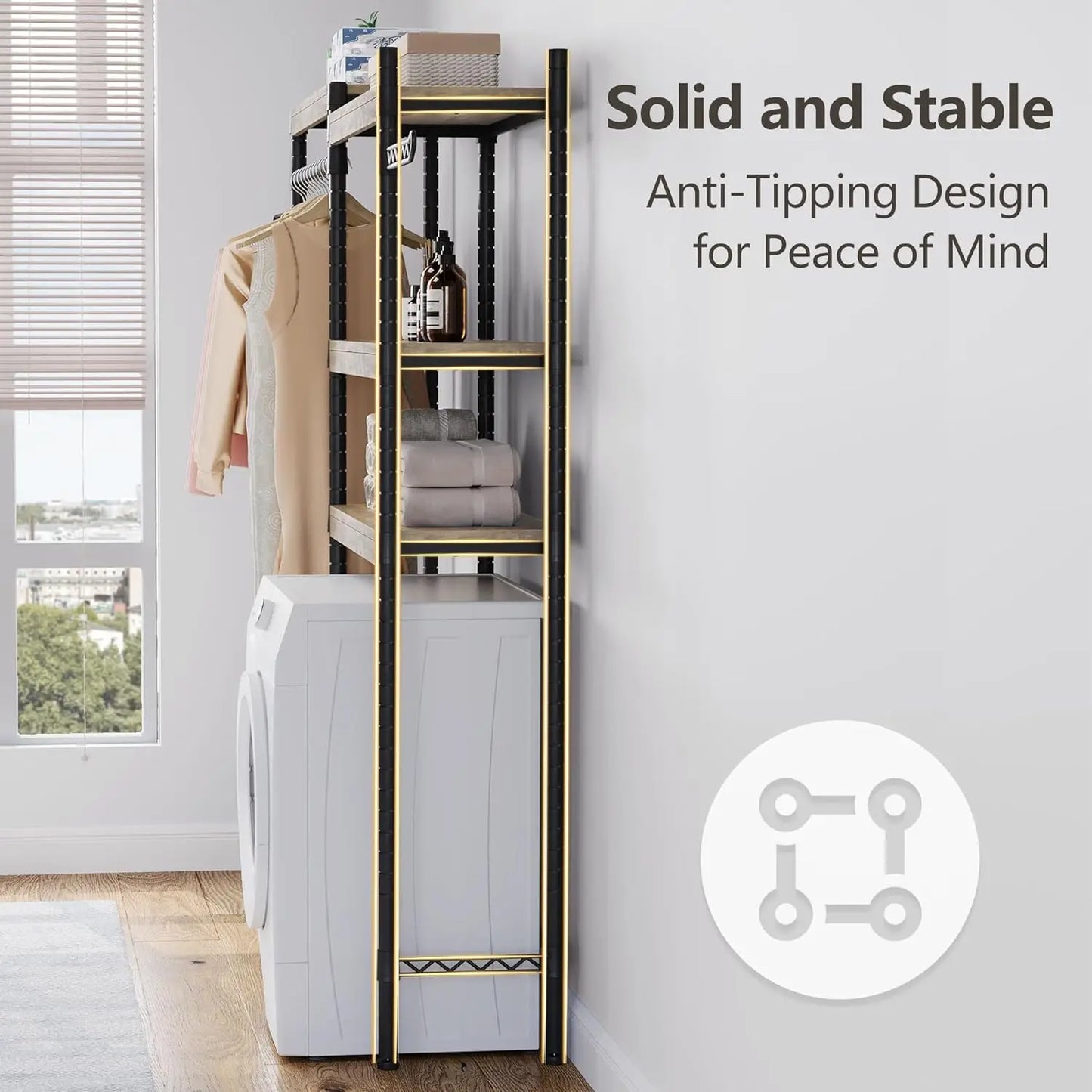 Hign-concerned 5 Tier Wood Washer Dryer Storage Shelf