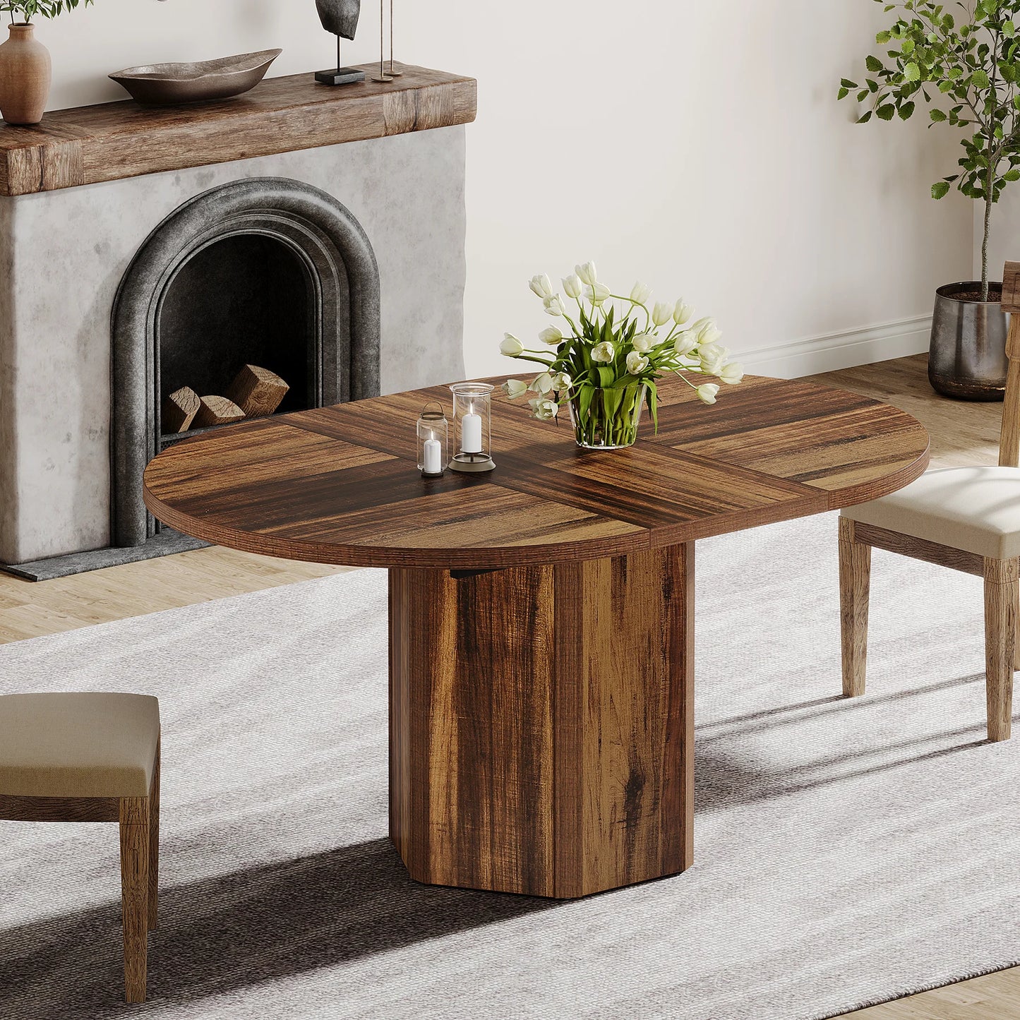 Tribesigns Oval Dining Table Wood Kitchen Rustic Furniture