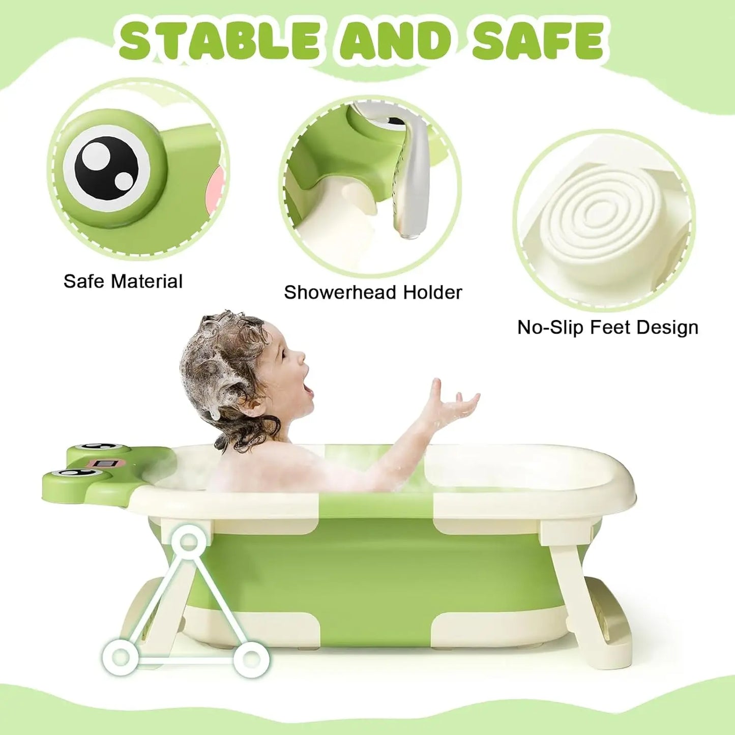 Infant Bathtub With Cushion Foldable Thermometer Shower Cap