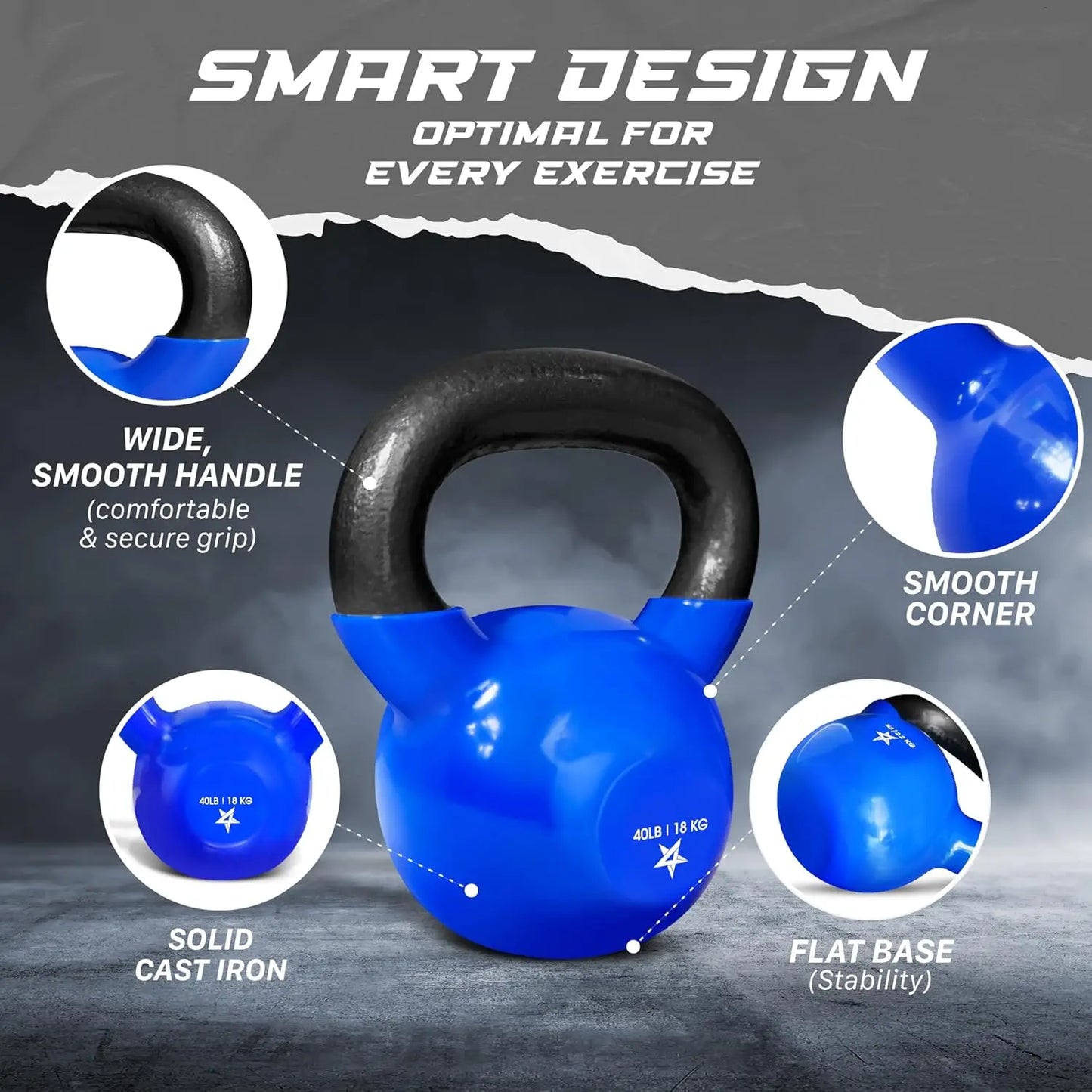 30-65lbs Kettlebells Vinyl Coated Cast Iron for Dumbbell Weights Exercises, Gym, Fitness, Full Body Workout Equipment Push up
