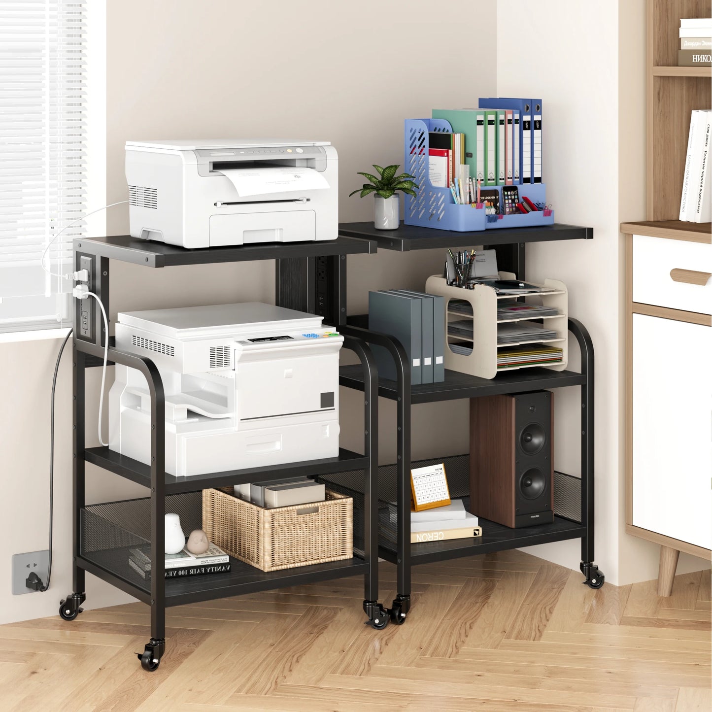 HiMISSH Printer Stand 3 Tier Rolling Table with Wheels
