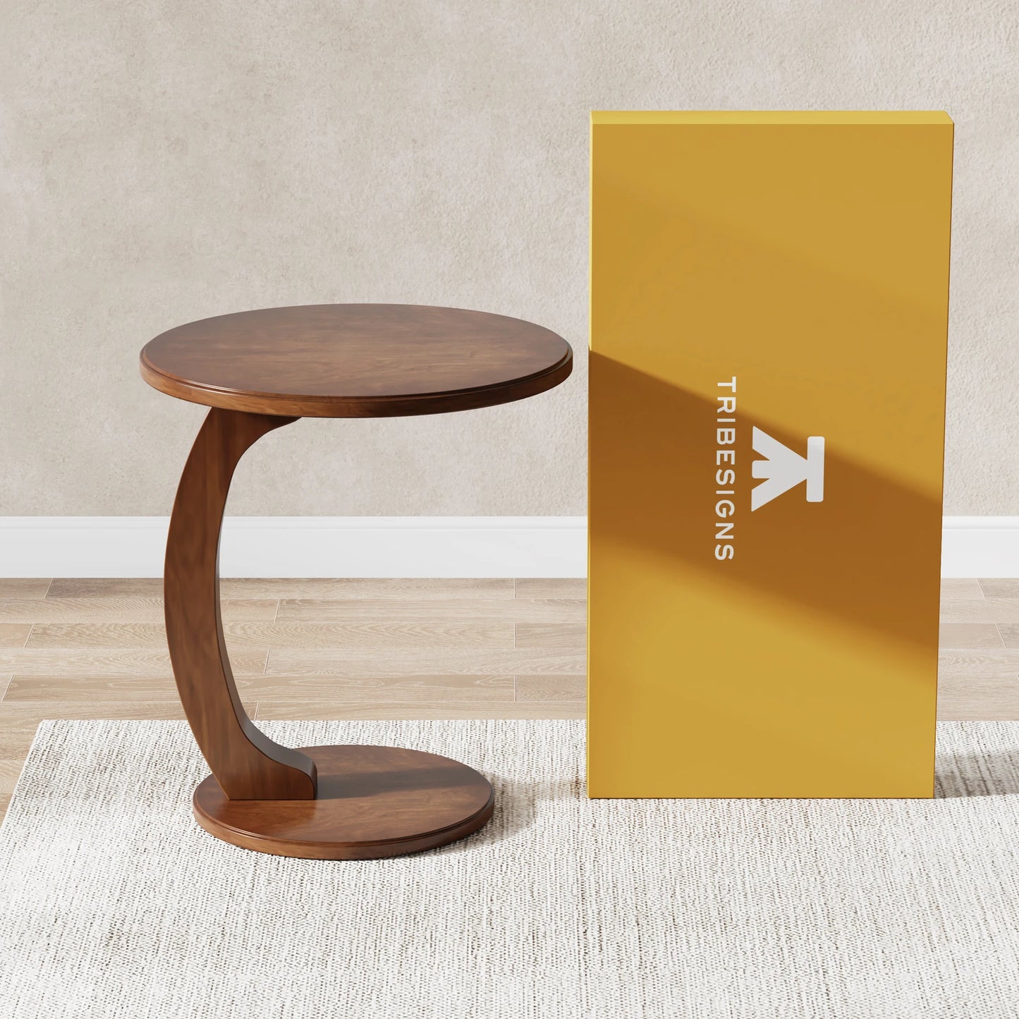 Tribesigns Round End Table Wood C Shaped Side Table