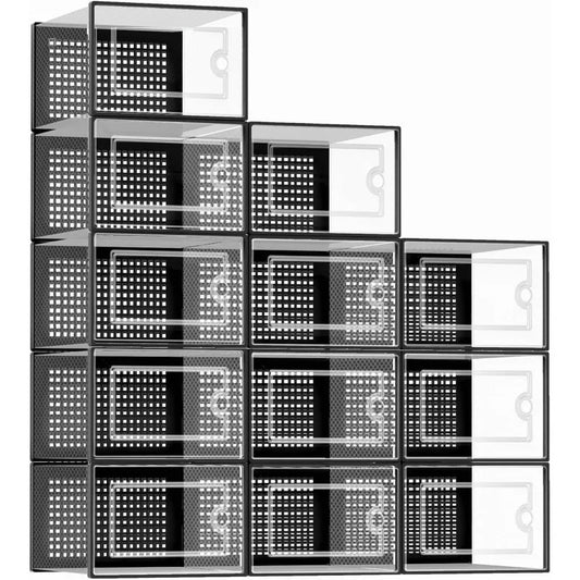 Kuject Clear Plastic Shoe Storage Boxes Stackable 12 Pack