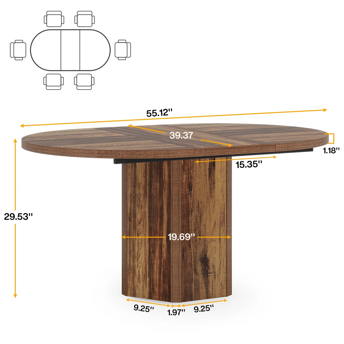 Tribesigns Oval Dining Table Wood Kitchen Rustic Furniture