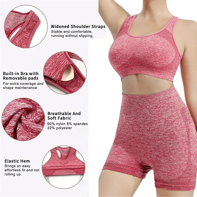 Yoga Set For Women Seamless Sports Bra Shorts Leggings