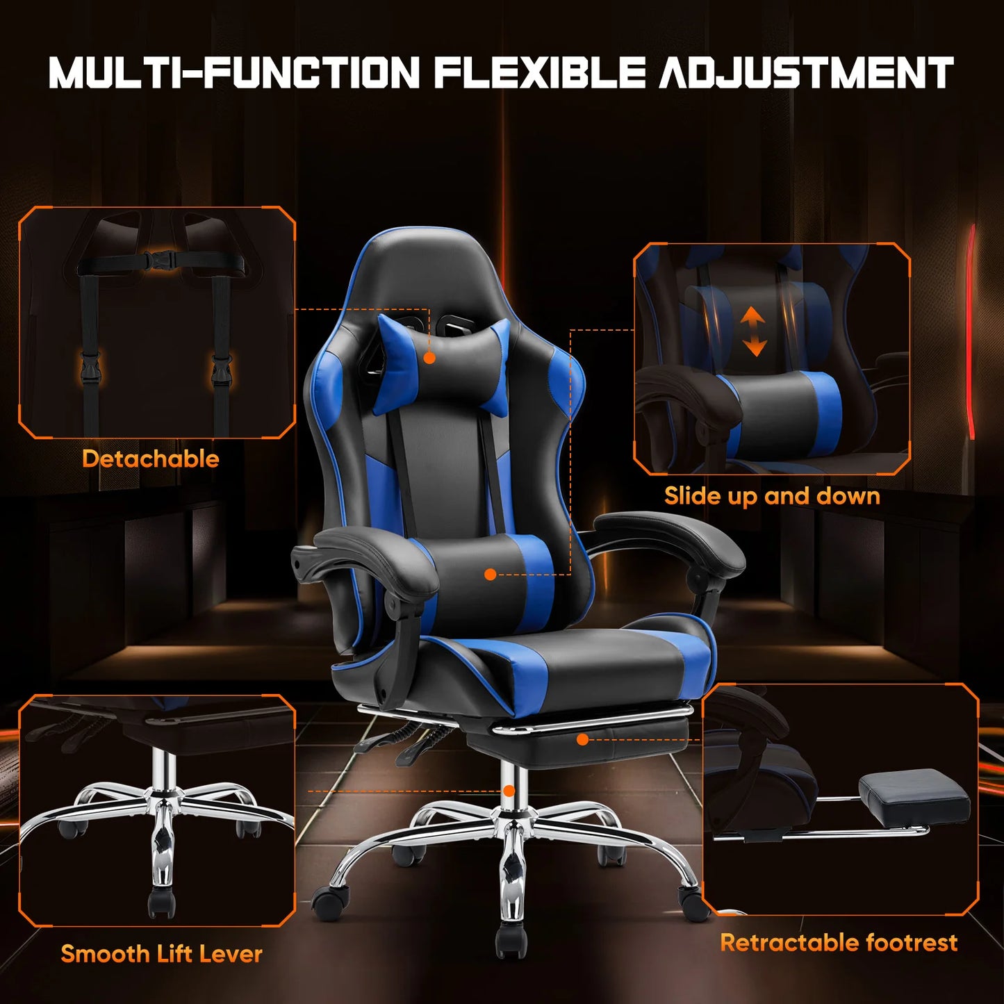 JHK Racing Gaming Chair With PU Leather And Lumbar Support
