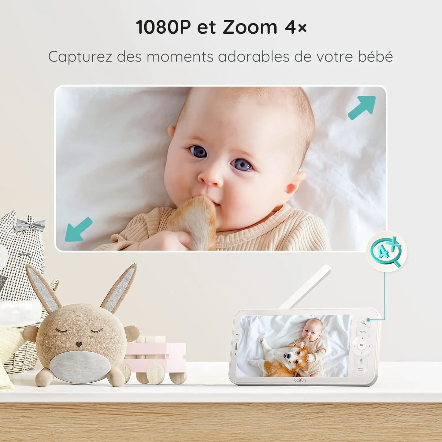 Boifun 5" Baby Monitor, 1080p WiFi Baby Monitor Via Screen and App Control, Video Record & Playback,  Night Vision, 2-Way Audio