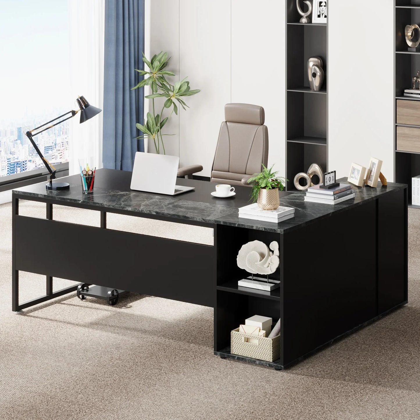 Tribesigns Executive Desk With Cabinet Storage Shelves