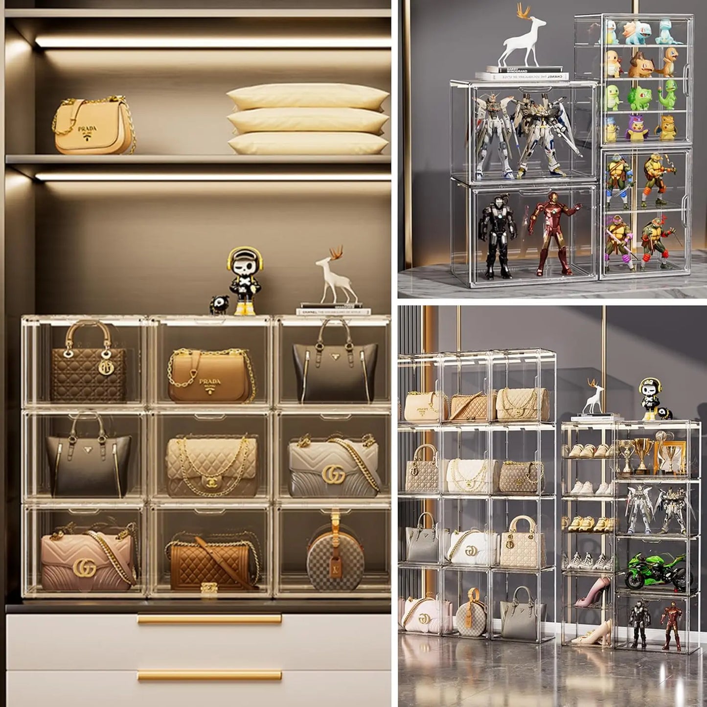 Large Capacity Storage Box Clear Figurine Organizer Bin Display Case For Cosmetic Collectibles Large Figure Models Magnetic Door