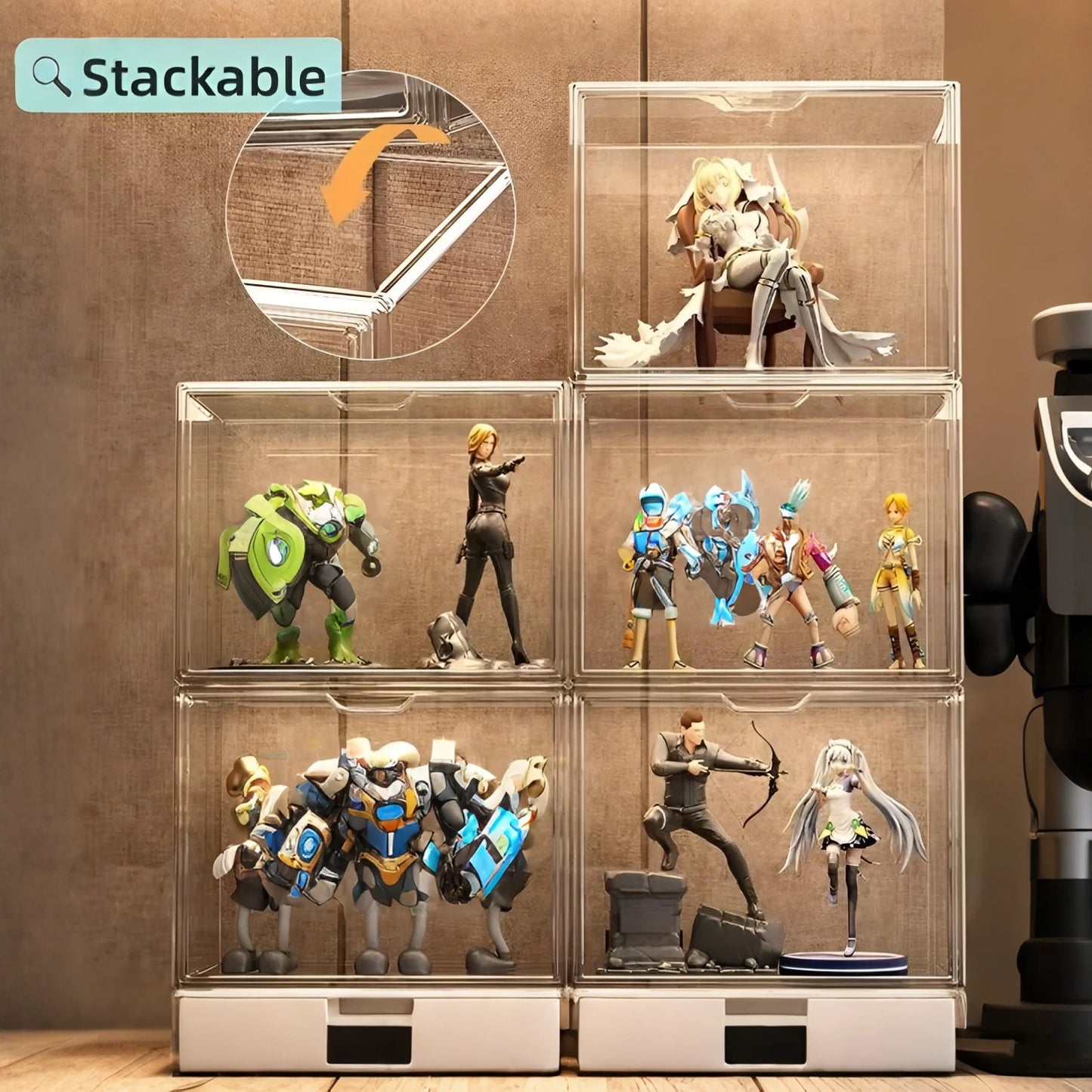 Large Capacity Storage Box Clear Figurine Organizer Bin Display Case For Cosmetic Collectibles Large Figure Models Magnetic Door