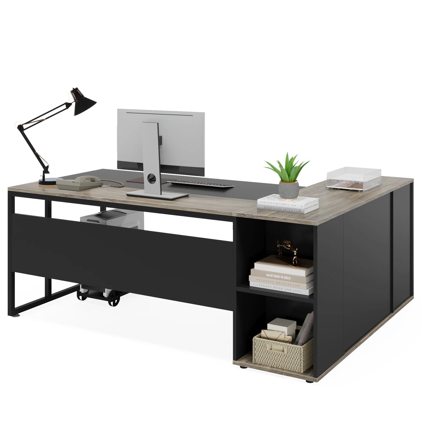 Tribesigns Executive Desk With Cabinet Storage Shelves