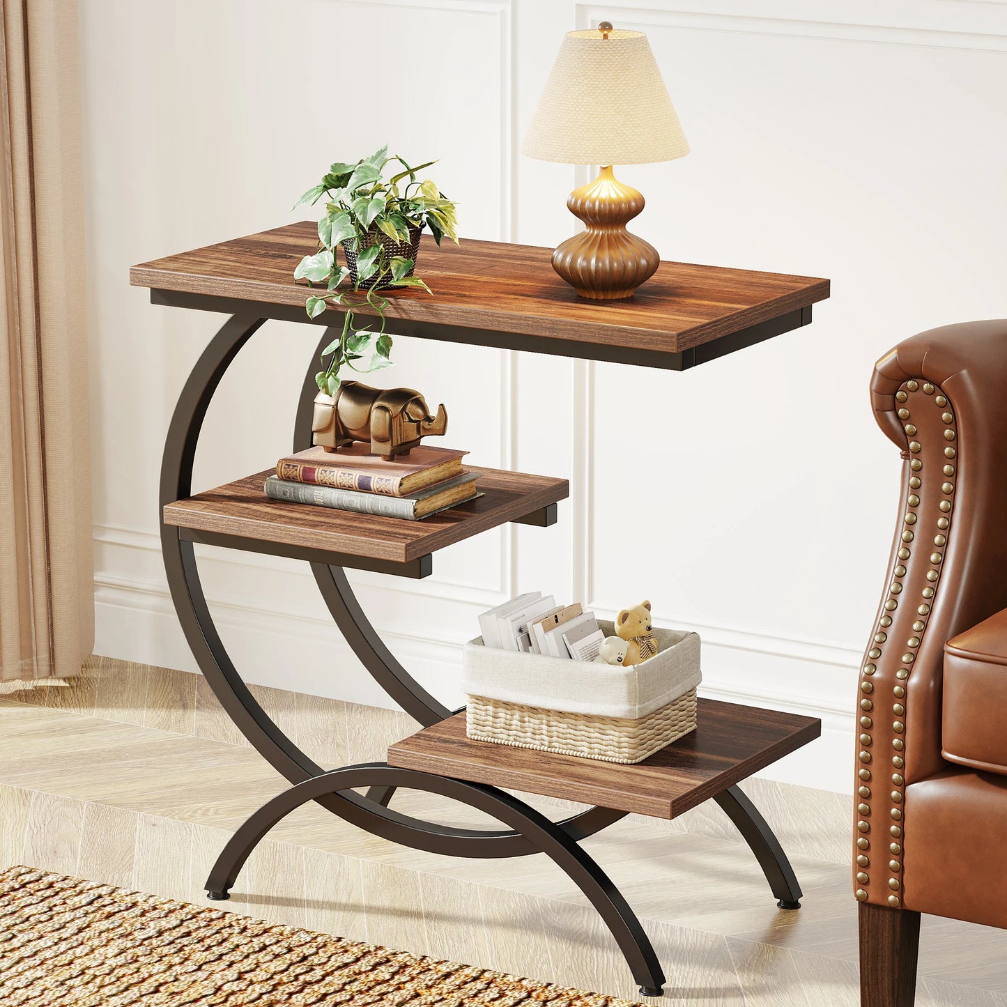 Tribesigns C Shaped End Table Industrial 3 Tier Storage