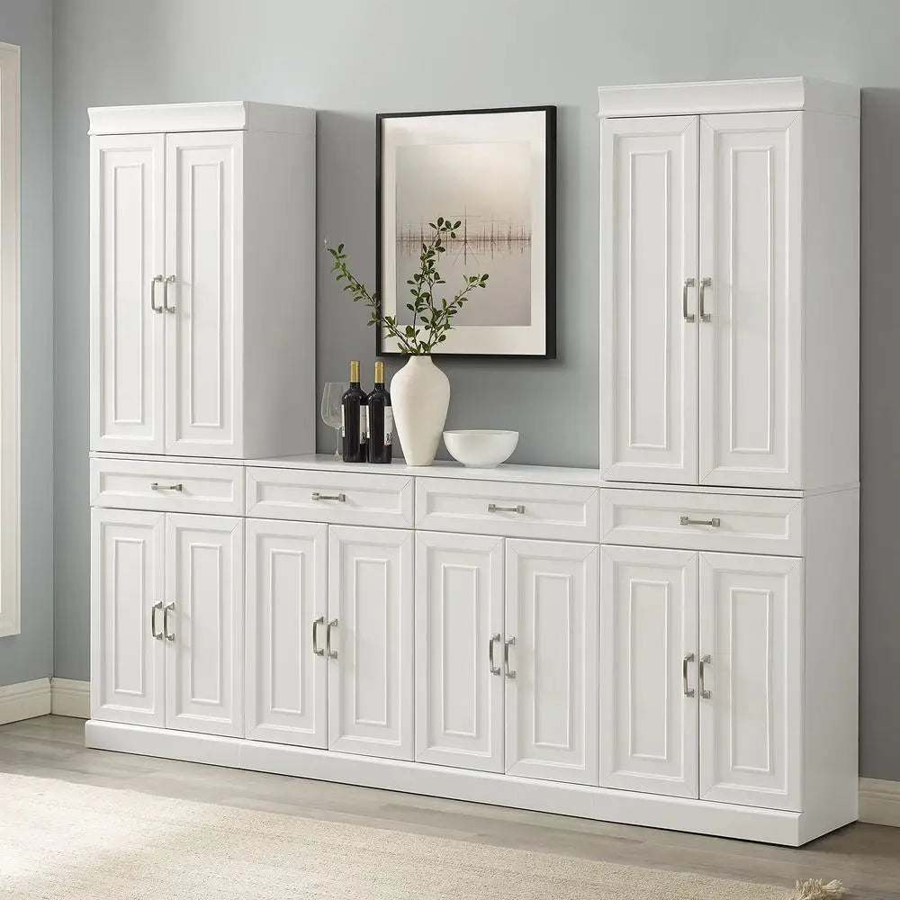 3-Piece Traditional Kitchen Storage Set with Adjustable Shelves and Magnetic Closures White Wood Cabinet Sideboard Buffet