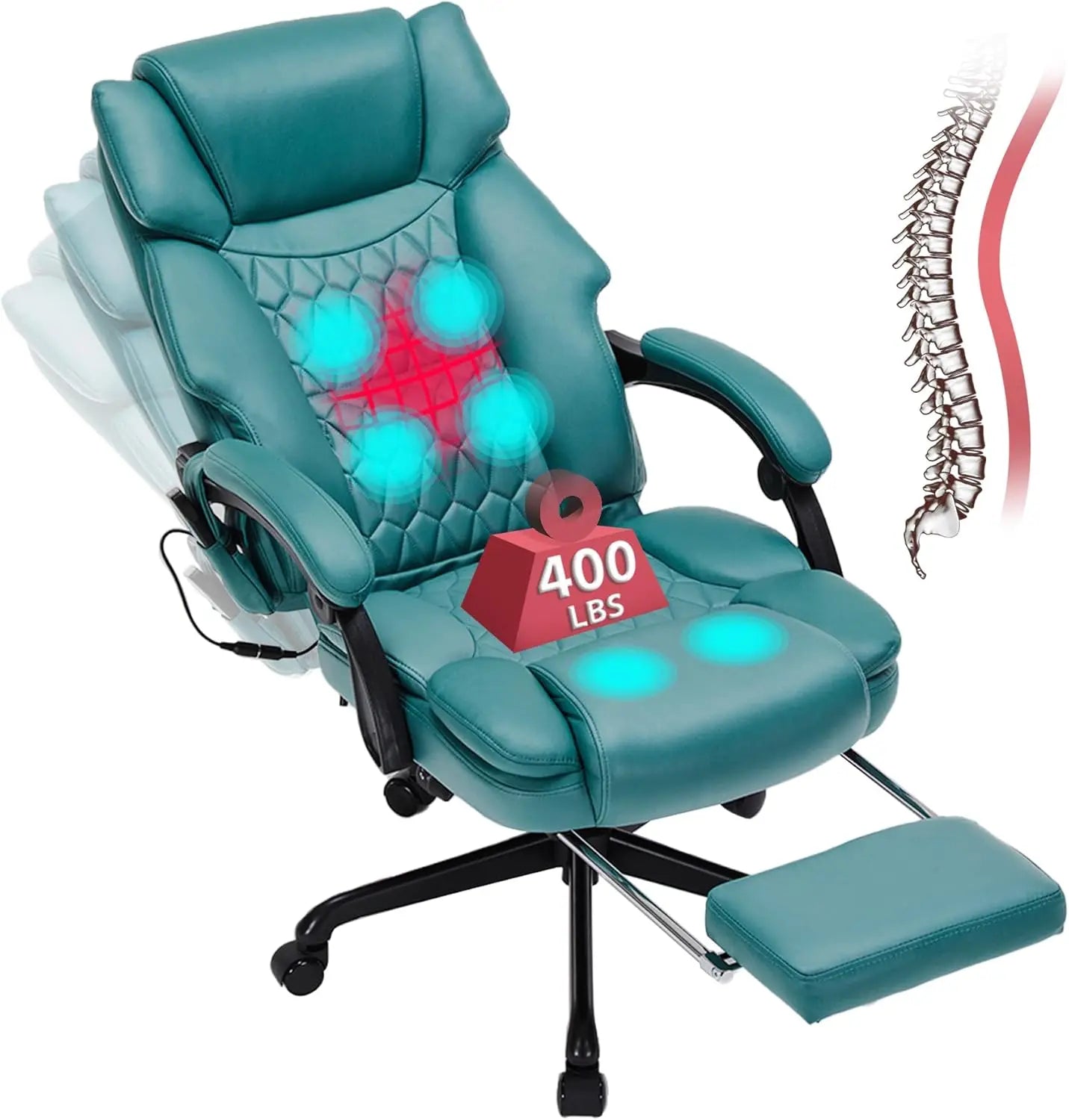6 Points Massage Office Chair with Heat,Reclining Office Chair with Foot Rest,Vibration Home Office Desk Chairs for Heavy People