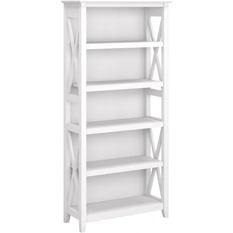 Tall 5 Shelf Bookcase for Living Room or Home Office, Large Bookshelf, Modern Farmhouse Style, Key West Collectio