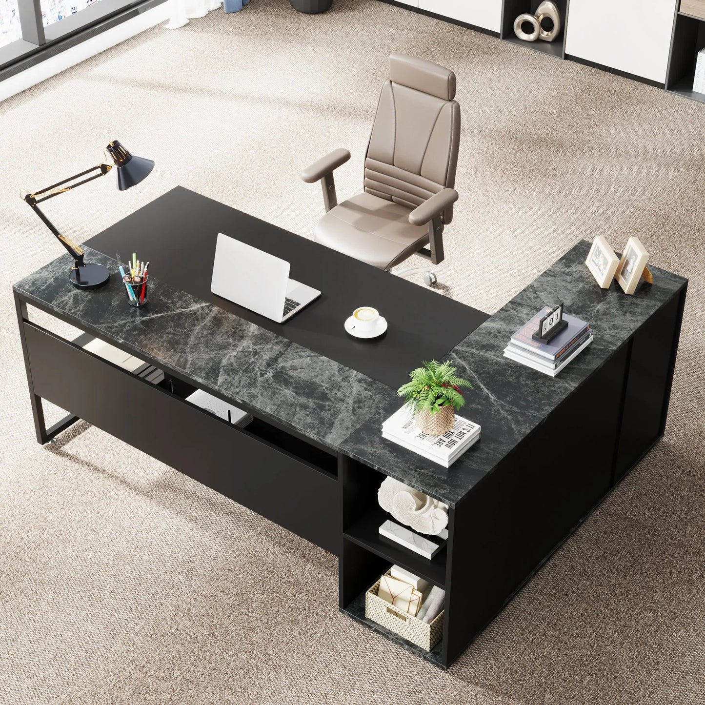 Tribesigns Executive Desk With Cabinet Storage Shelves