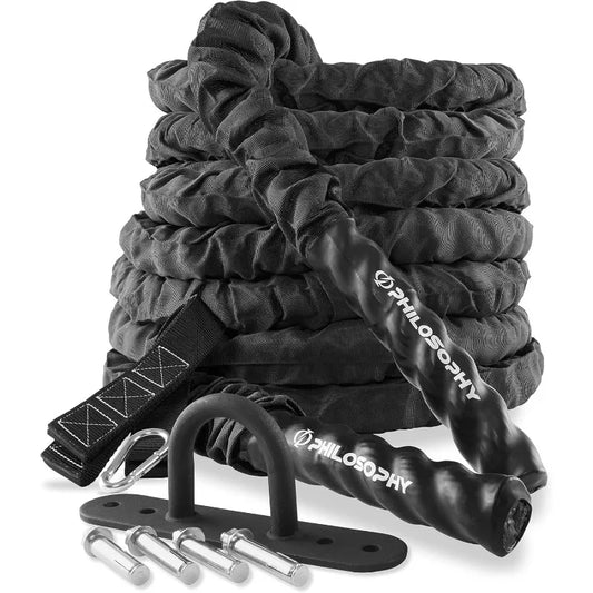 Philosophy Gym Exercise Battle Rope with Cover and Anchor Kit for Fitness Training, Conditioning