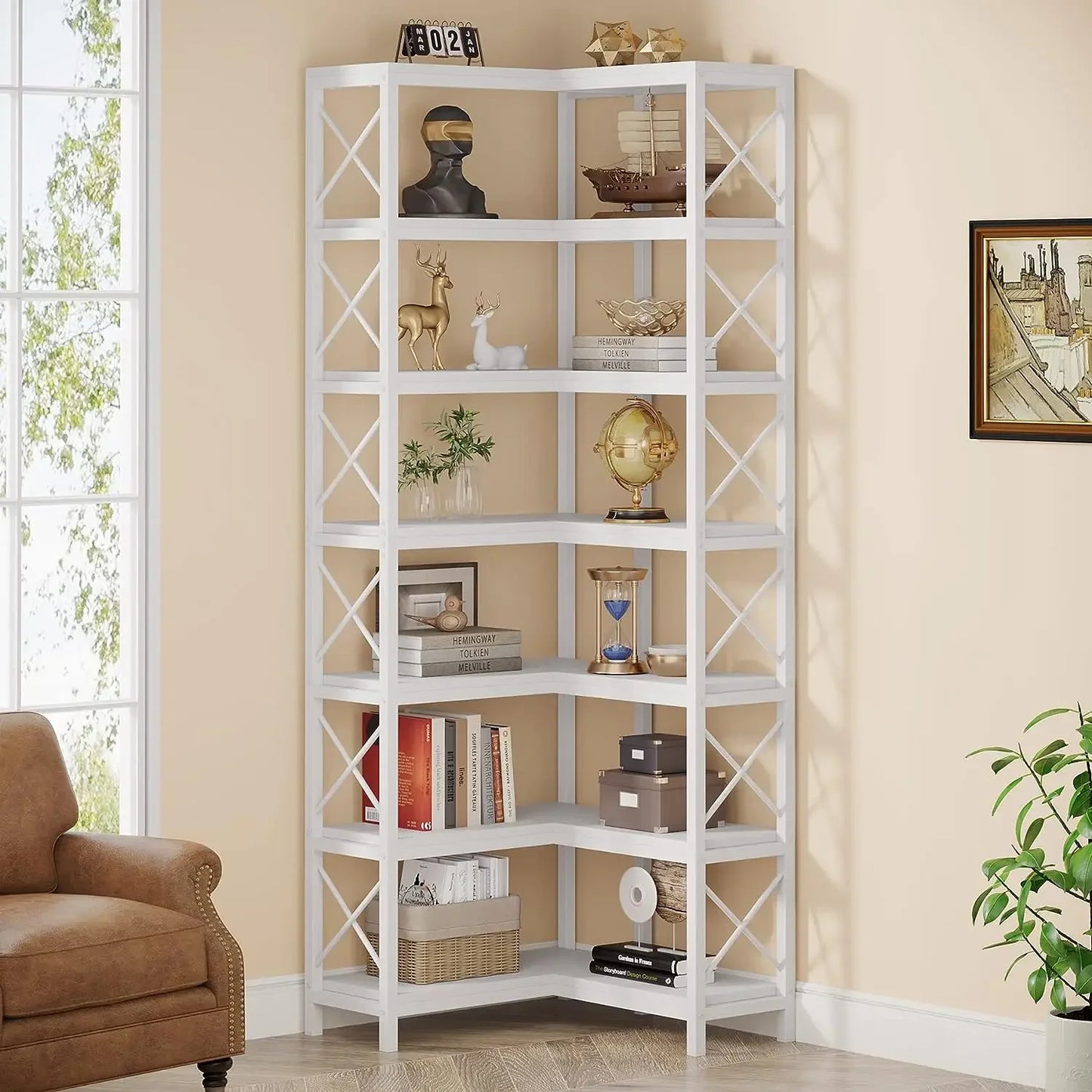 Tribesigns Way To Origin 7 Tier Corner Bookcase Industrial