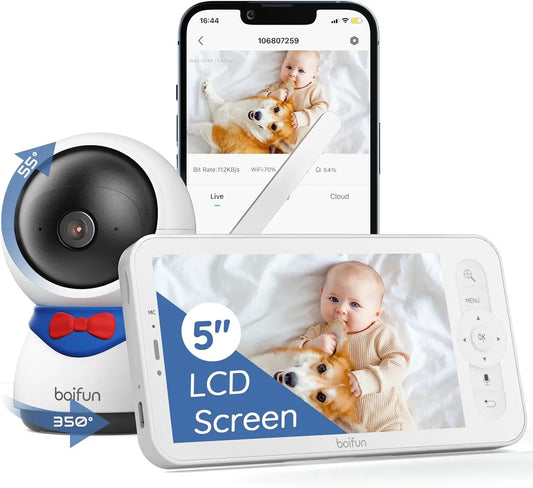 Boifun 5" Baby Monitor, 1080p WiFi Baby Monitor Via Screen and App Control, Video Record & Playback,  Night Vision, 2-Way Audio