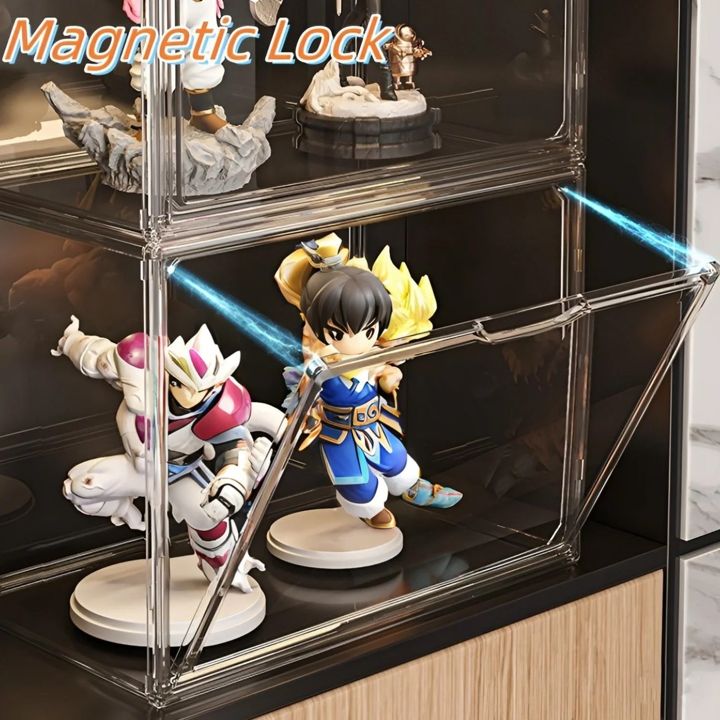 Large Capacity Storage Box Clear Figurine Organizer Bin Display Case For Cosmetic Collectibles Large Figure Models Magnetic Door