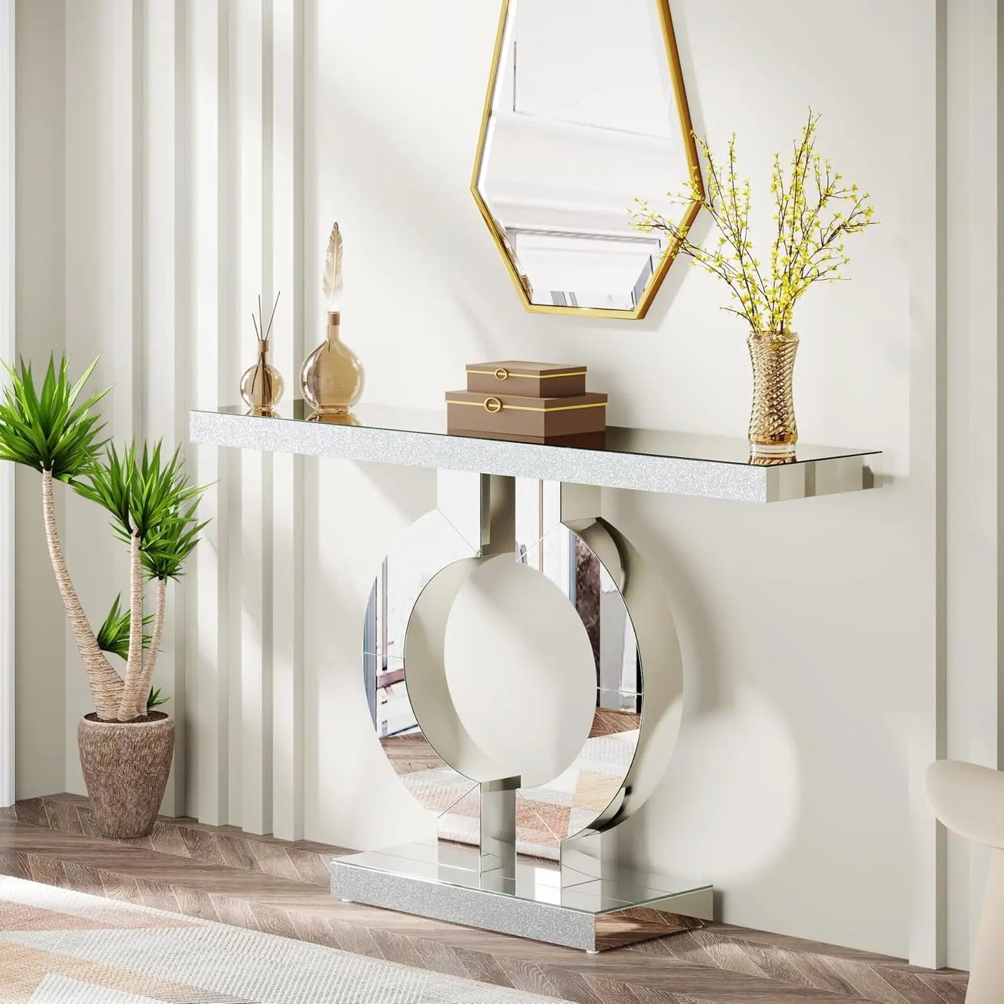 Tribesigns Mirrored Console Table Modern Entryway With Thickened Mirror Finish