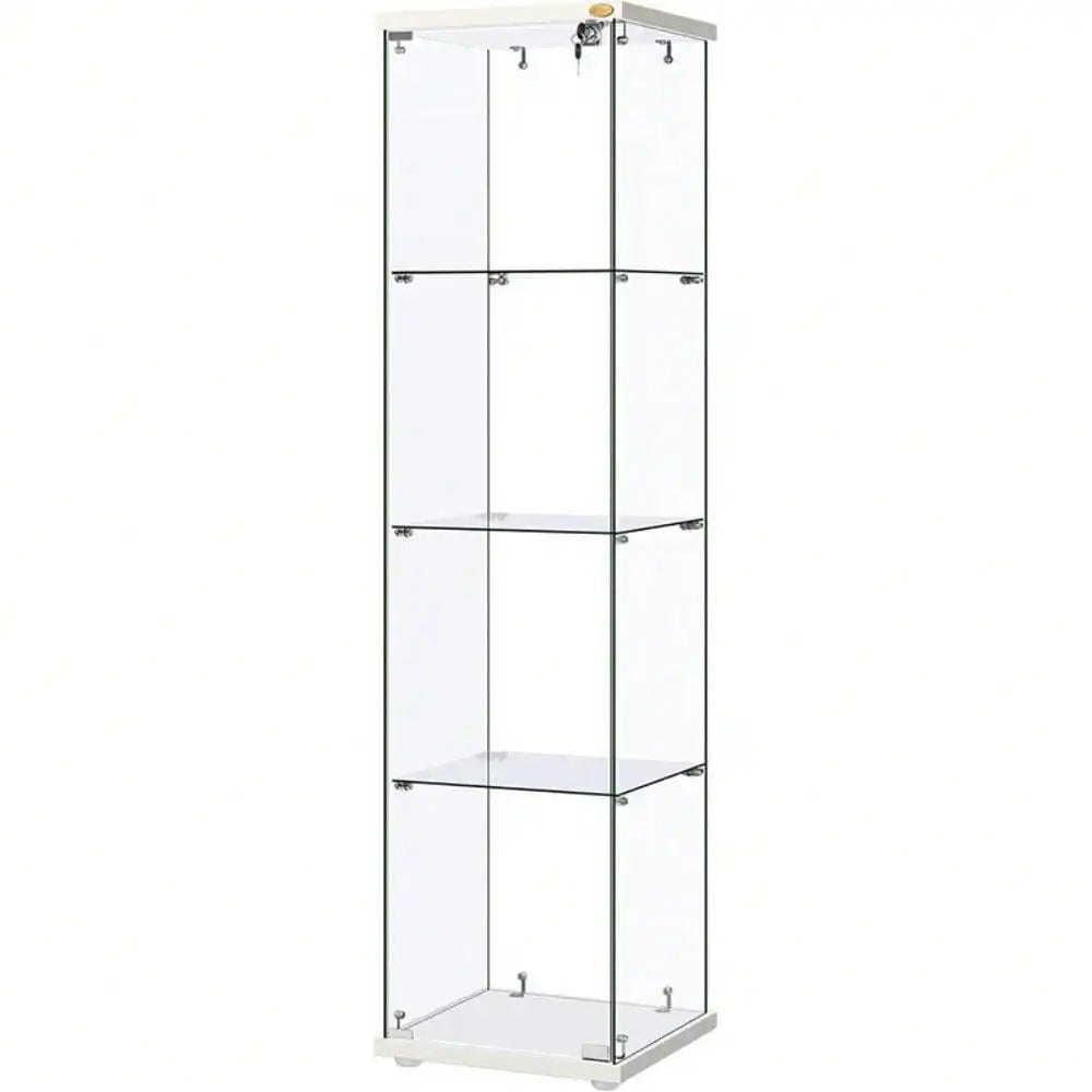 4 Shelf Glass Display Cabinet Glass Curio Cabinet Bookshelf Showcase with Lock