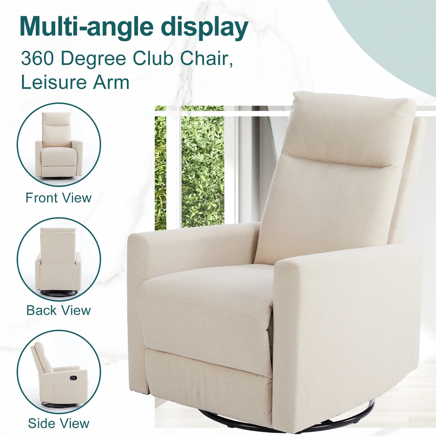 JHK Rotating Rocking Chair Recliner With Oversized Footrest