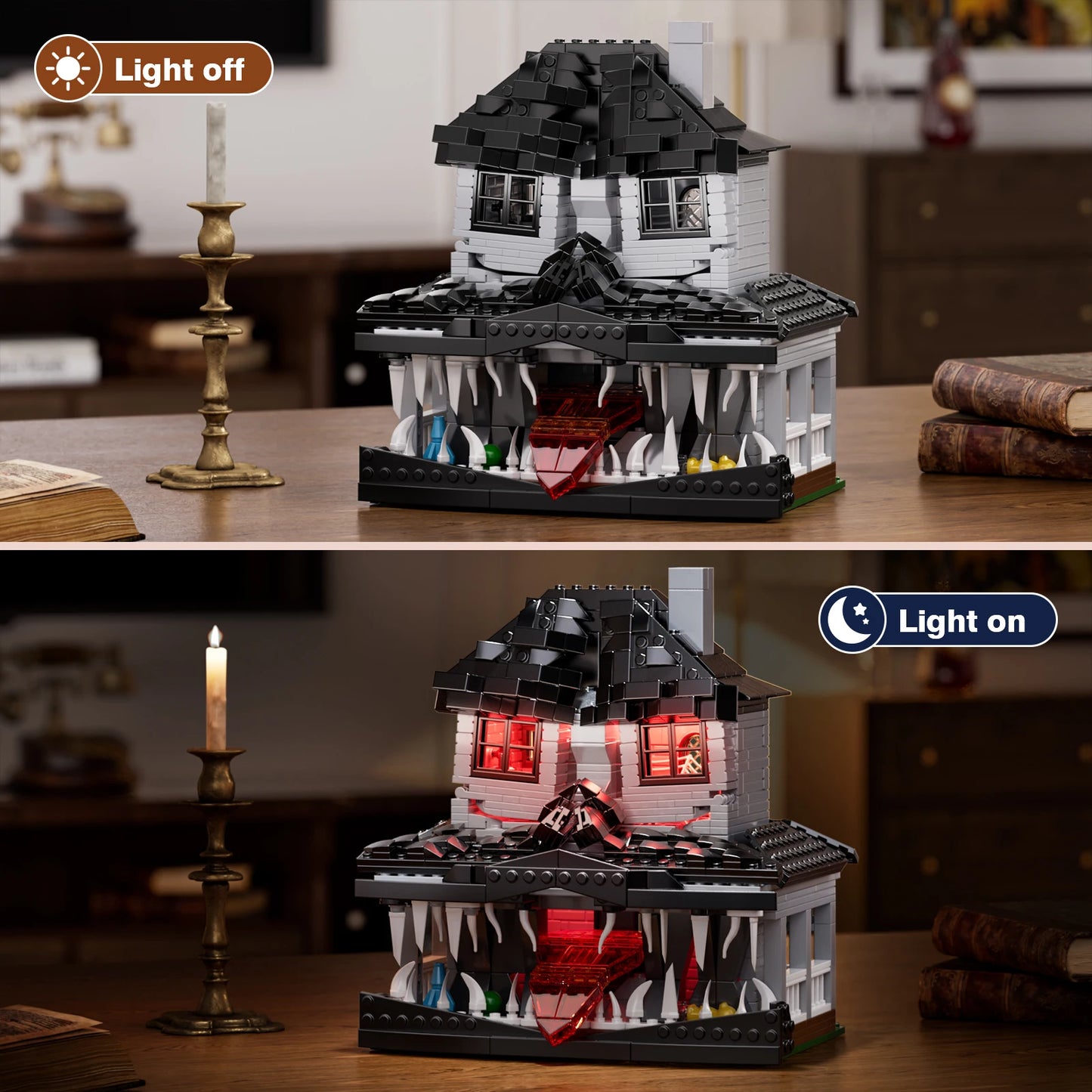 Monster Haunted House Building Blocks Set Scary Valley Horror Decor with Light Model Bricks Toy Halloween Gift for Kids Adults