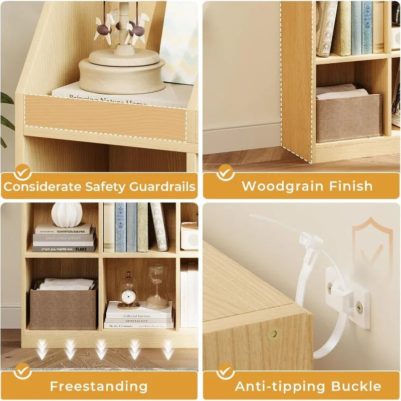 .12-Cube Wooden Storage Bookcase - 11-Inch Open Shelf Cabinet, Simple Modern Bookshelf Organizer for Home Office, Living Roo