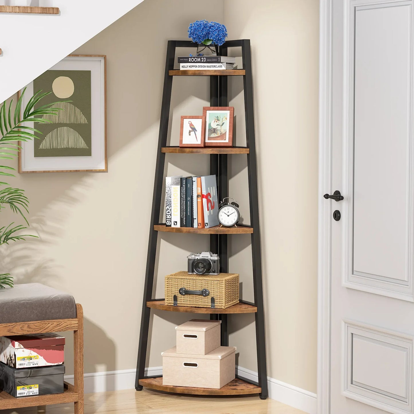 Tribesigns Corner Bookcase Wood Bookshelf 5 Tier Storage