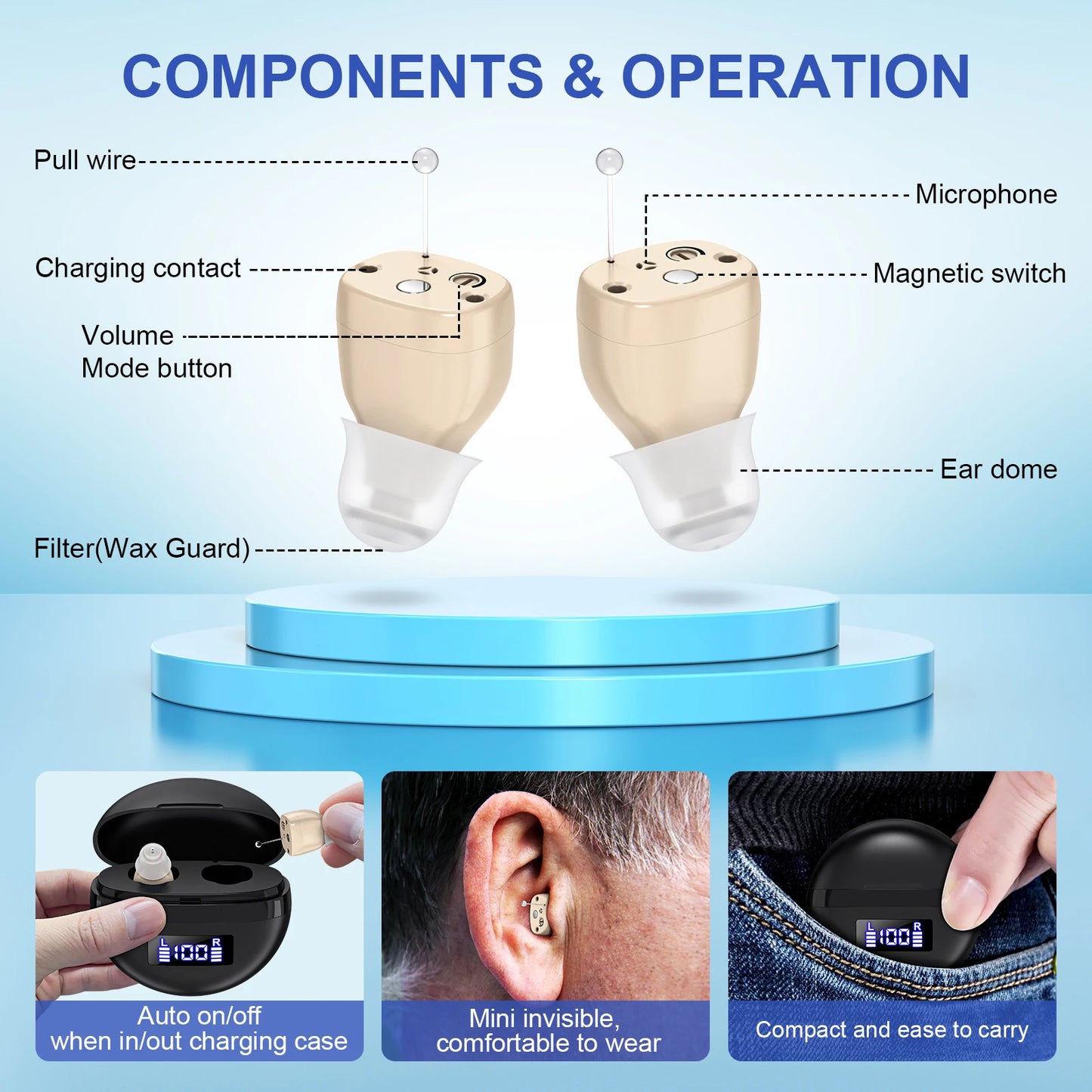 Rechargeable Portable Hearing Aids Invisible ITE Amplifiers