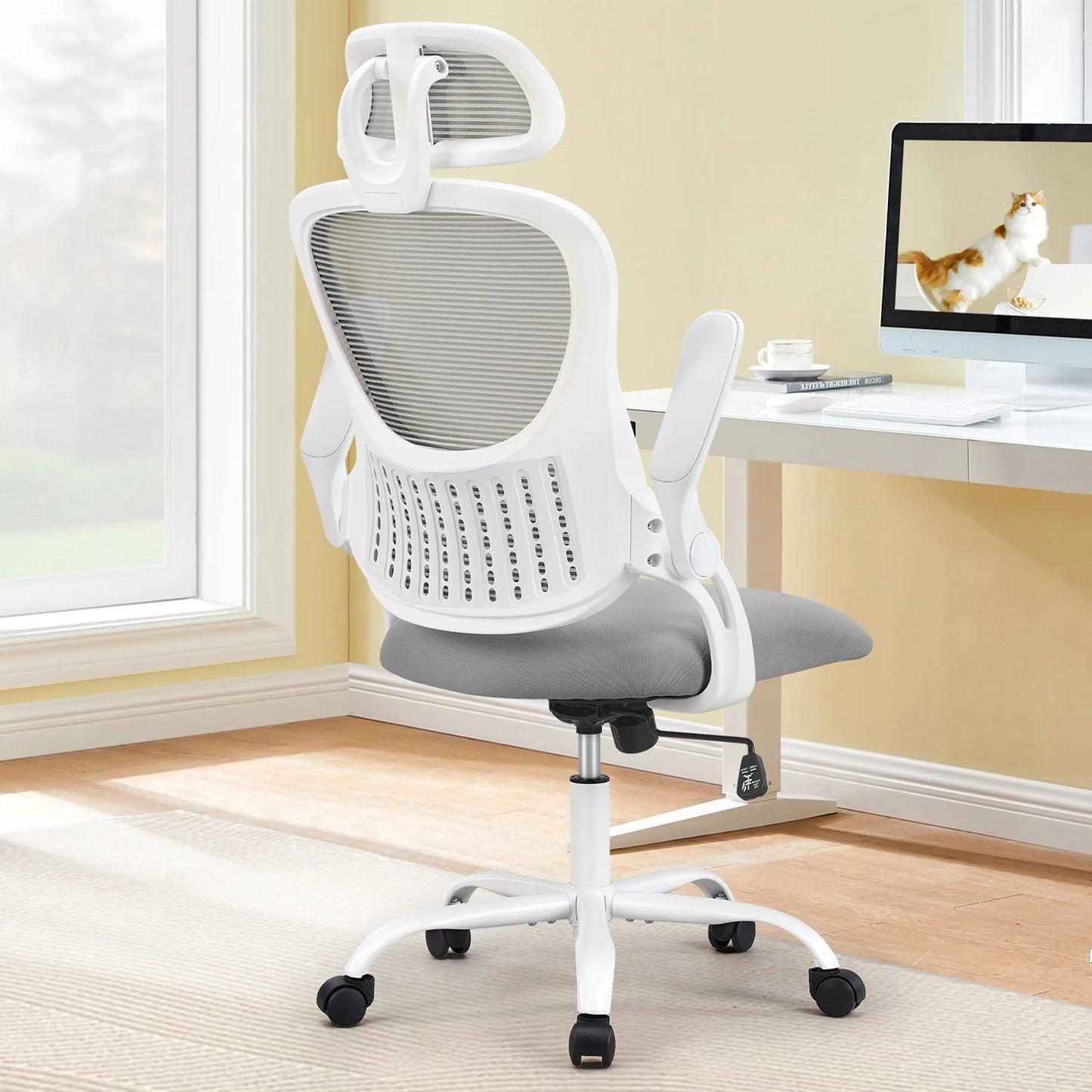 JHKErgonomics Mesh Ergonomic Office Chair Flip Up Headrest