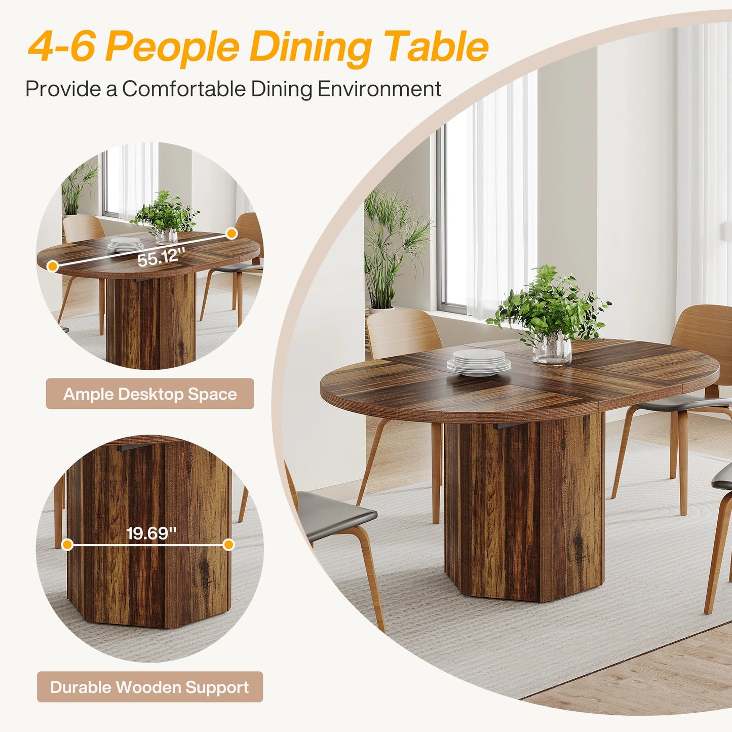 Tribesigns Oval Dining Table Wood Kitchen Rustic Furniture