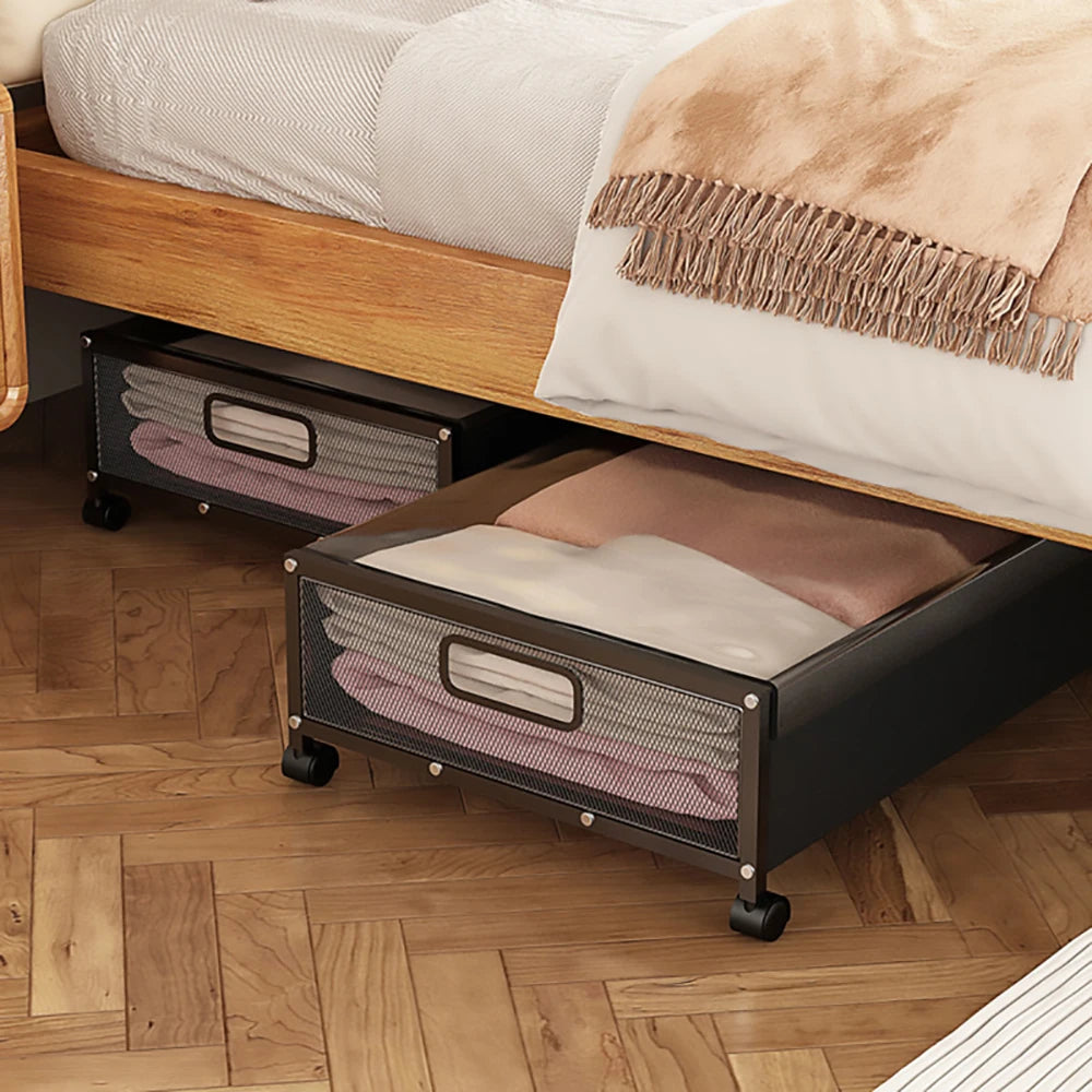 2-Pack Under Bed Storage Basket with Wheels Lids, Foldable Steel Frame Underbed Storage Bin Containers For Bedroom Dressing Room