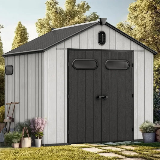 XMSJ Outdoor Resin Storage Shed With Floor Lockable Door