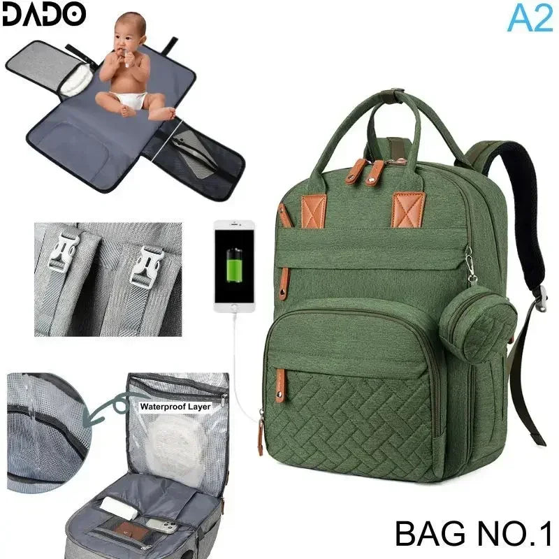 Diaper Bag Backpack Waterproof With Changing Station Straps