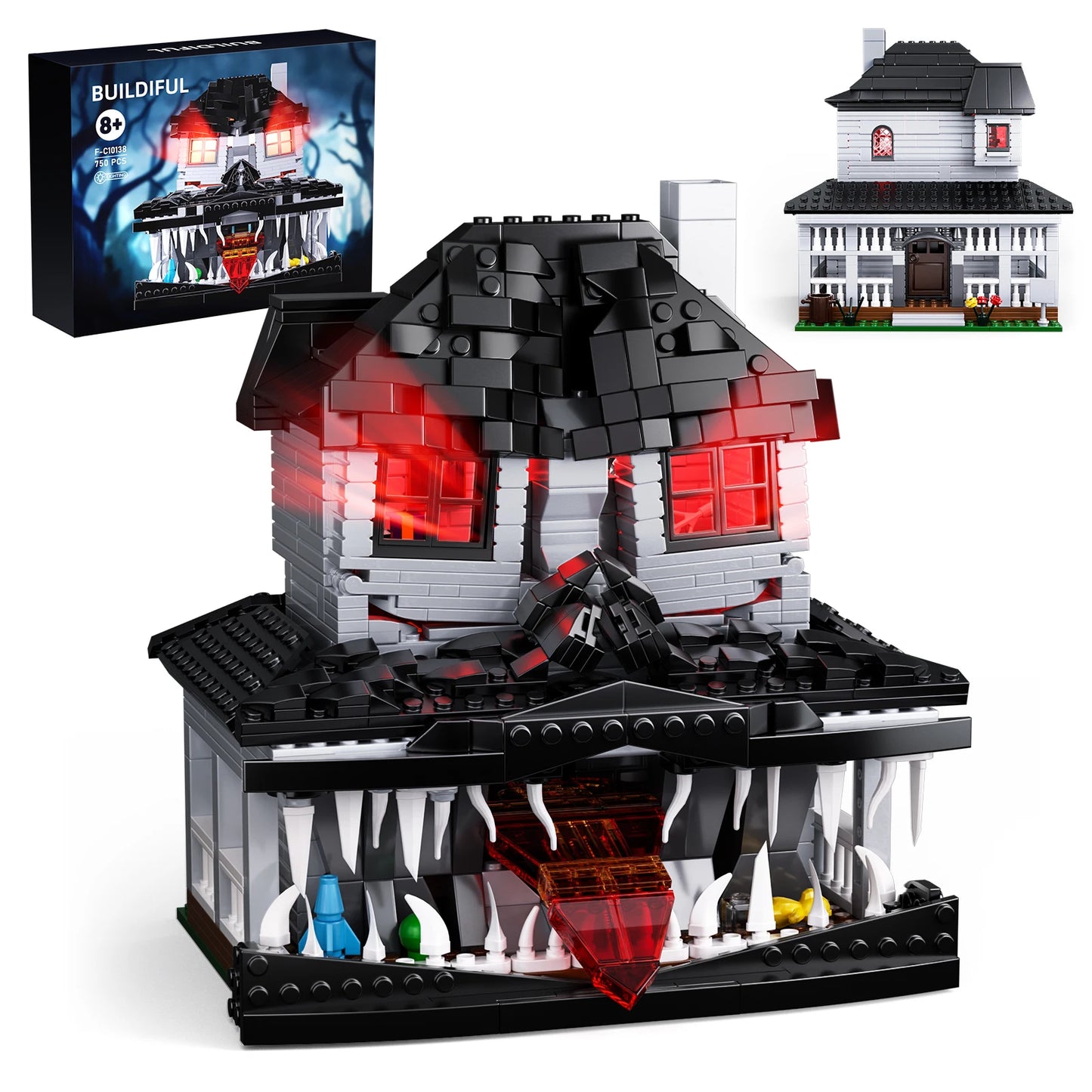Monster Haunted House Building Blocks Set Scary Valley Horror Decor with Light Model Bricks Toy Halloween Gift for Kids Adults