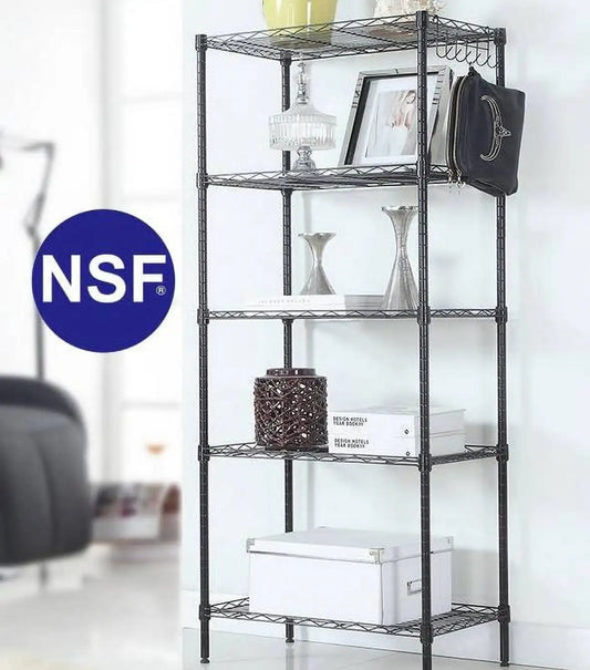 5 Tier Layer 59"x21"x11.5" Storage Rack, Wire Shelving Adjustable Steel Storage Rack Organizer Kitchen, Black
