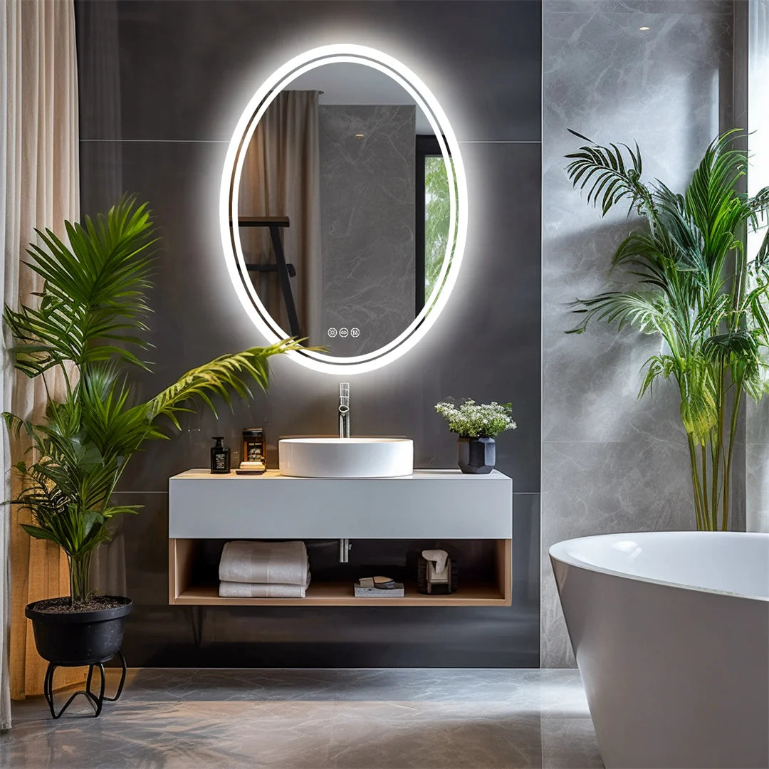 LUVODI Luxury Oval LED Bathroom Mirror Backlit Demister
