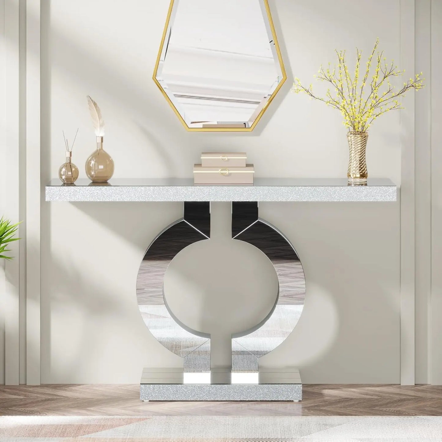 Tribesigns Mirrored Console Table Modern Entryway With Thickened Mirror Finish