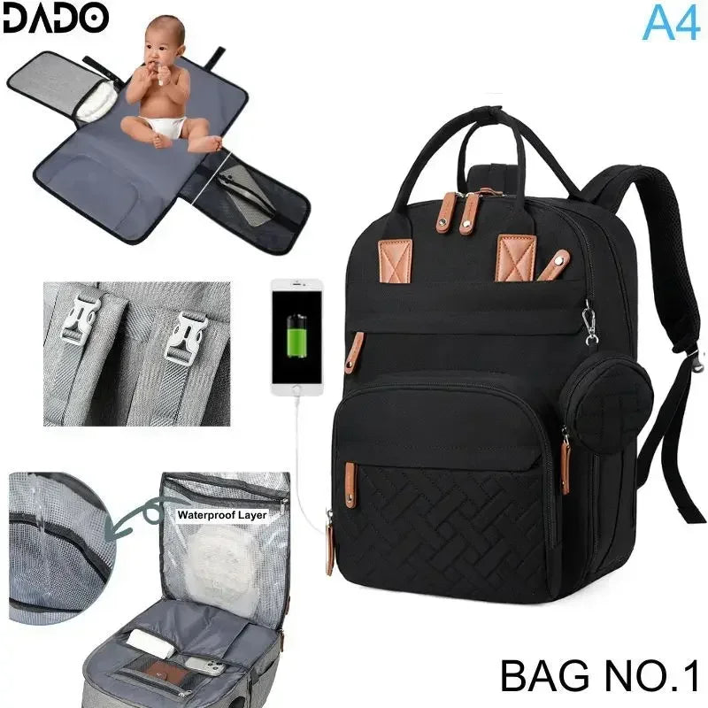 Diaper Bag Backpack Waterproof With Changing Station Straps